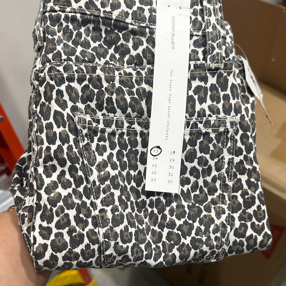 Current/Elliott Black and White Leopard Skinny Jeans
